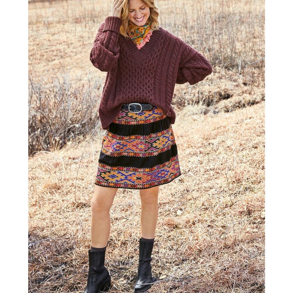 Peruvian Connection Asmaan Multicolor Knit Patterned Skirt Size XL